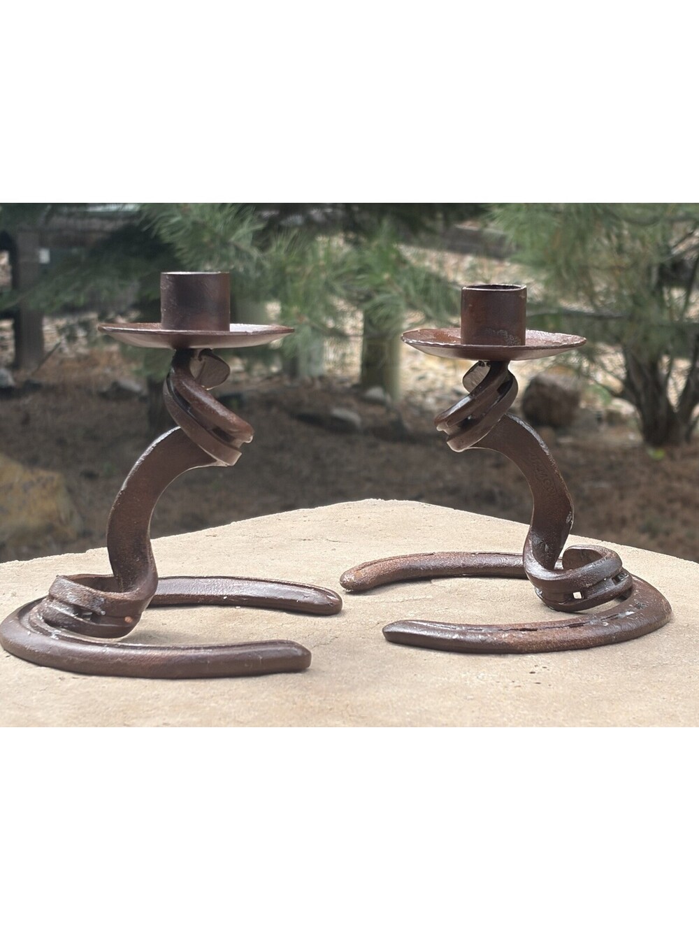 Set Of 2 St. Croix Forged Metal Rustic Horseshoe Taper Candle Holders